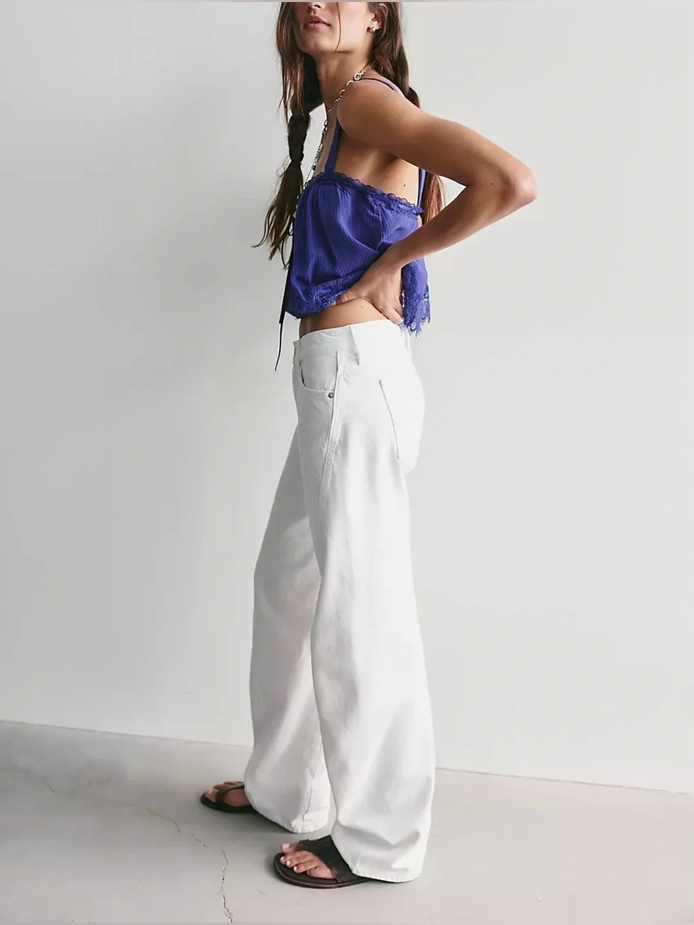NWT Free People We The Free Fable Low-Rise Twisted Bowed Jeans - White - 25S